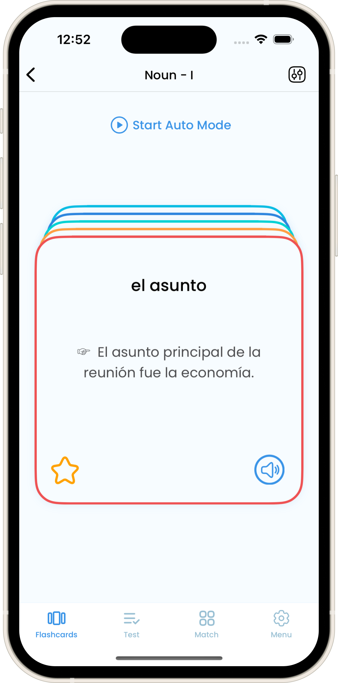 Spanish Flash Cards - Flashcard View